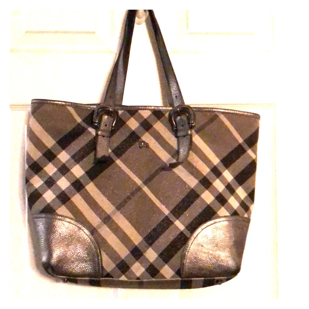 Burberry Metallic Pewter Nova Check Tote- Rare
